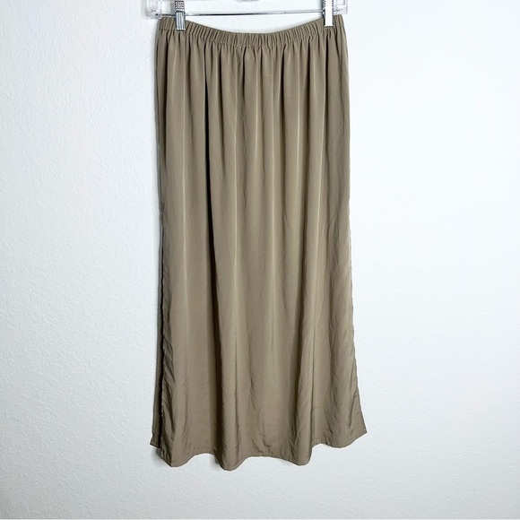 Space Style Concept Skirt Women Medium Satin Midi Tan Brown Side Slits B3 - Picture 4 of 7